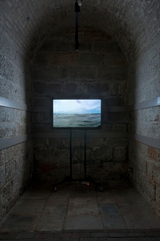 My video "You will always cherish the sea" during the exhibition "Ici et Là-Here and There", installed in the ex-church of St. Mary in the Castle, Hastings (Uk), september-october 2013.